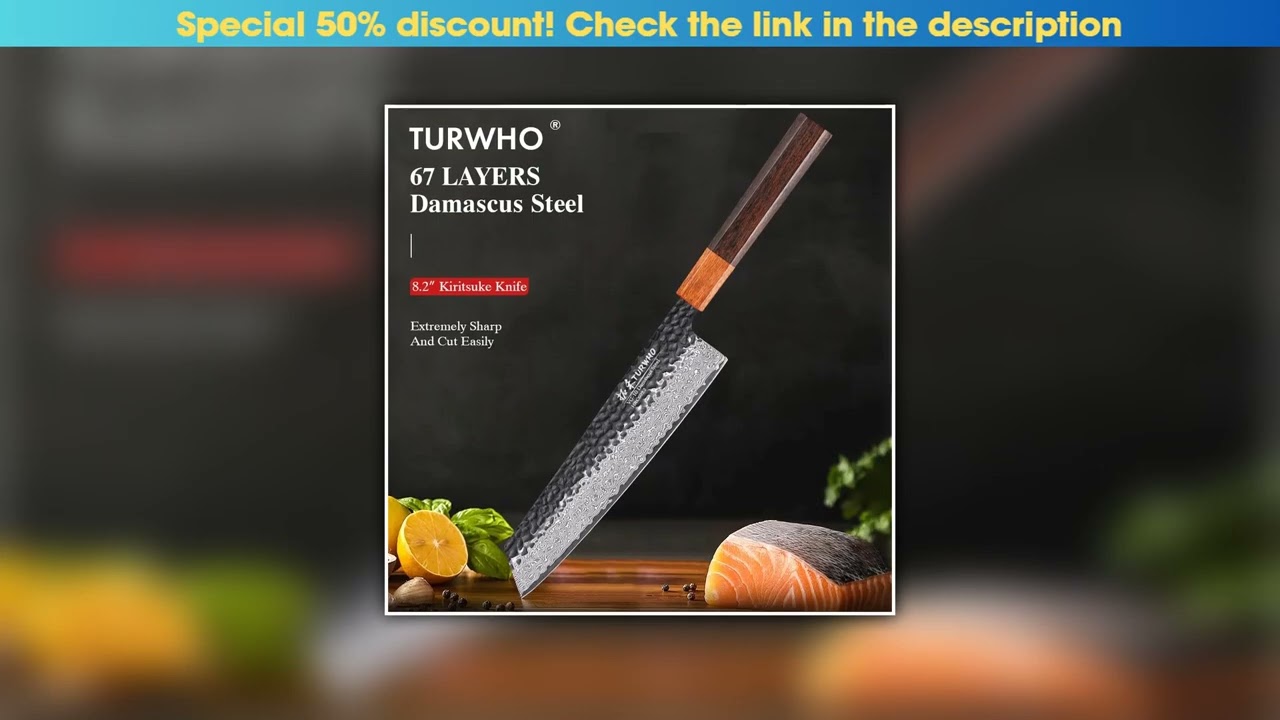Must Buy TURWHO 8.2-inch Japanese Kiritsuke Chef Knife Hand Forged Damascus Steel Kitchen Knives Sh