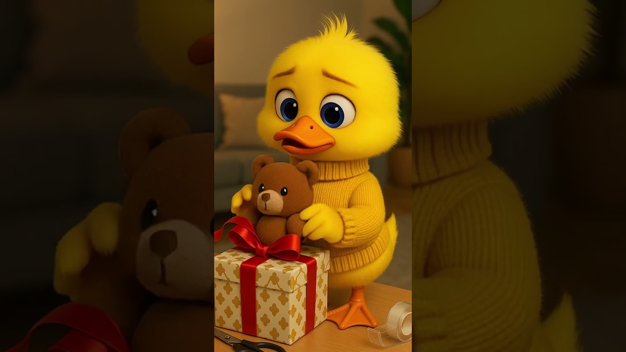 Duckling Gives A Teddy To His Friend 