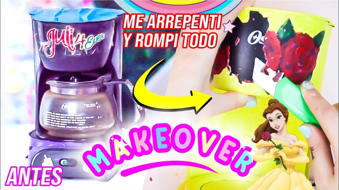 Pintando cosas raras #4 | CAFETERA barata ⚠ Me inspire en la Bella y la Bestia... 🌈 #MAKEOVER 18