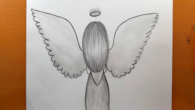 Um desenho animado de uma garota com asas de anjo na cabeça