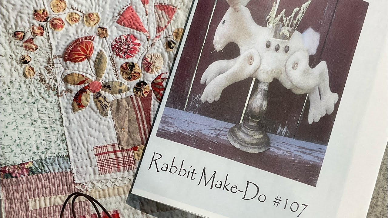 Part 1 NEW PROJECT stitching Primitive Rabbit onto a linen tea-towel. # ...