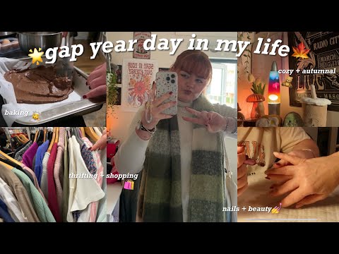 cozy autumn saturday vlog during my gap year🧸🎀 (baking, makeup/beauty, thrifting & shopping haul🌟)