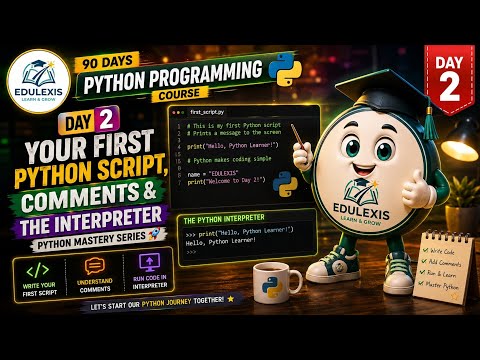 Day 2: Your First Python Script, Comments & The Interpreter | Python Mastery Series🚀🐍 |  EDULEXIS |