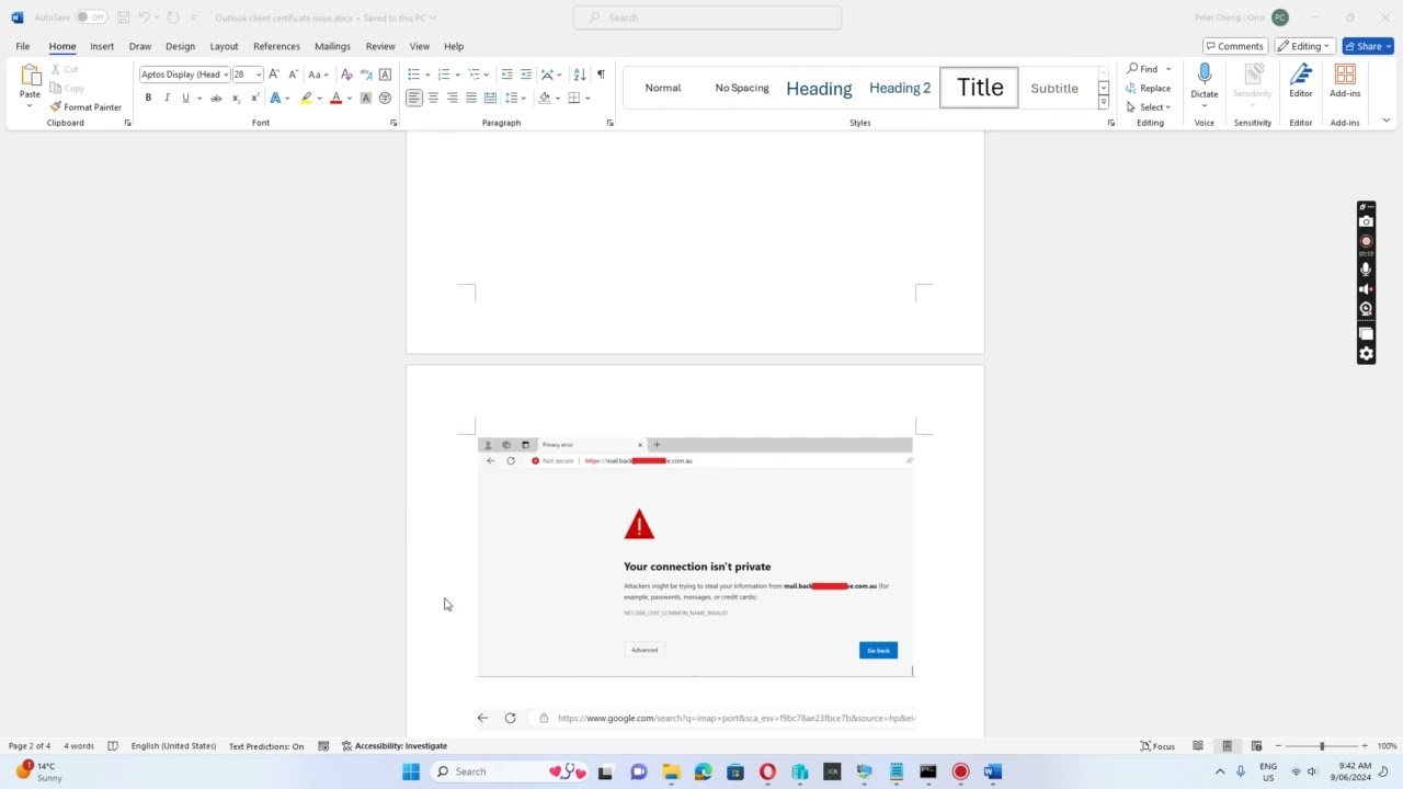 Outlook client how to fix the certificate issue with IMAP protocl in outlook client