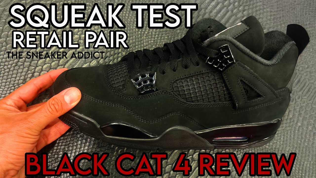 Обзор теста на скрип кроссовок Air Jordan 4 Black Cat 2025 (розничная легальная пара) 
