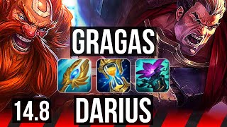 GRAGAS vs DARIUS (TOP) | 8/1/9, Godlike | NA Challenger | 14.8