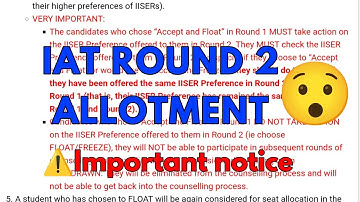 ROUND 2 ALLOTMENT ⚠️ IMPORTANT NOTICE | IAT 2023 | IAT ROUND 2 CUT OFF | #iat #iiser #iisc #iit #jee
