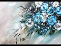 Blue Rose Bouquet, Acrylic Painting, Blending Acrylics, Blauer Rosenstrauß, Acrylmalerei, V423