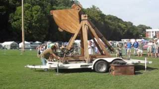 Watermelons and water balloons were flung through the air by a trebuchet with an approximately 20-foot throwing arm. Glen Maury 
