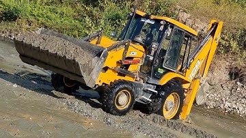 JCB Backhoe Collecting Gravel and Making Dam in River - JCB Blocking River Water - JCB Video 4