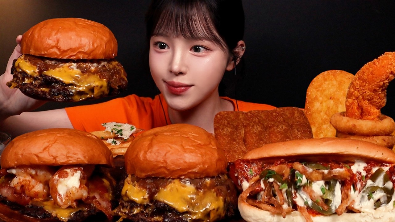 SUB)꾸덕폭발! 패티x3 트리플 치즈버거 먹방🍔베이컨새우버거 칠리스치즈스틱에 핫도그까지 햄버거 꿀조합 Triple Cheeseburger Mukbang Asmr