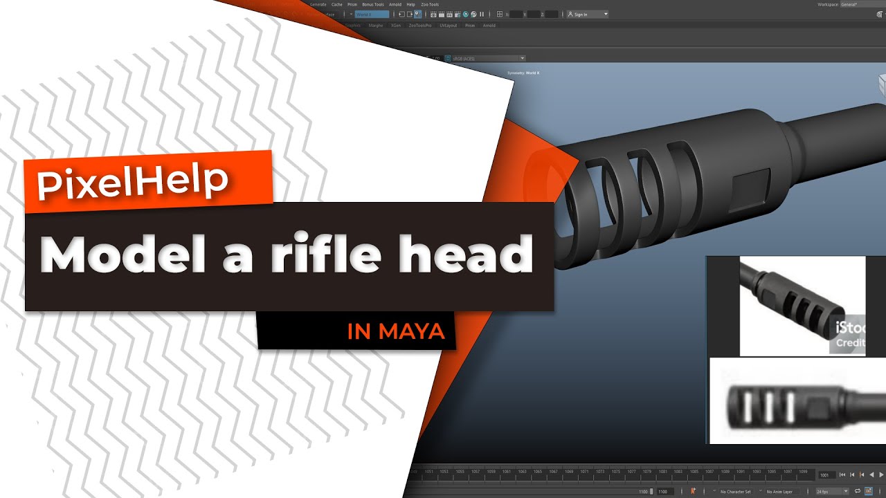 PixelHelp - Modeling a Rifle Head in Maya - YouTube