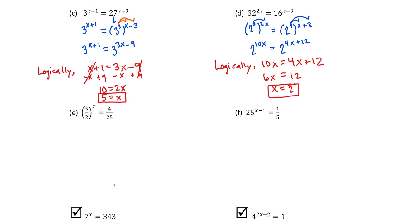 5.4.1 Solving Exponential Equations with Like Bases - YouTube