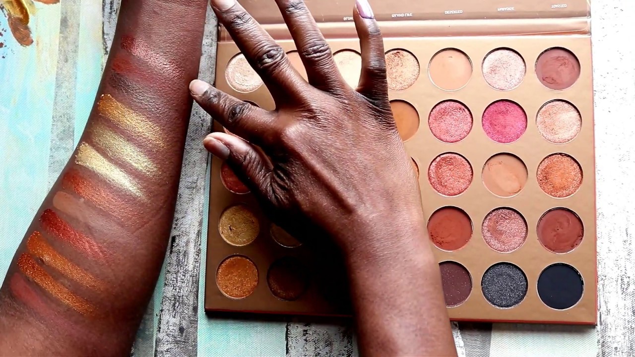 Morphe 35G Bronze Goals Palette Swatches on Dark Skin