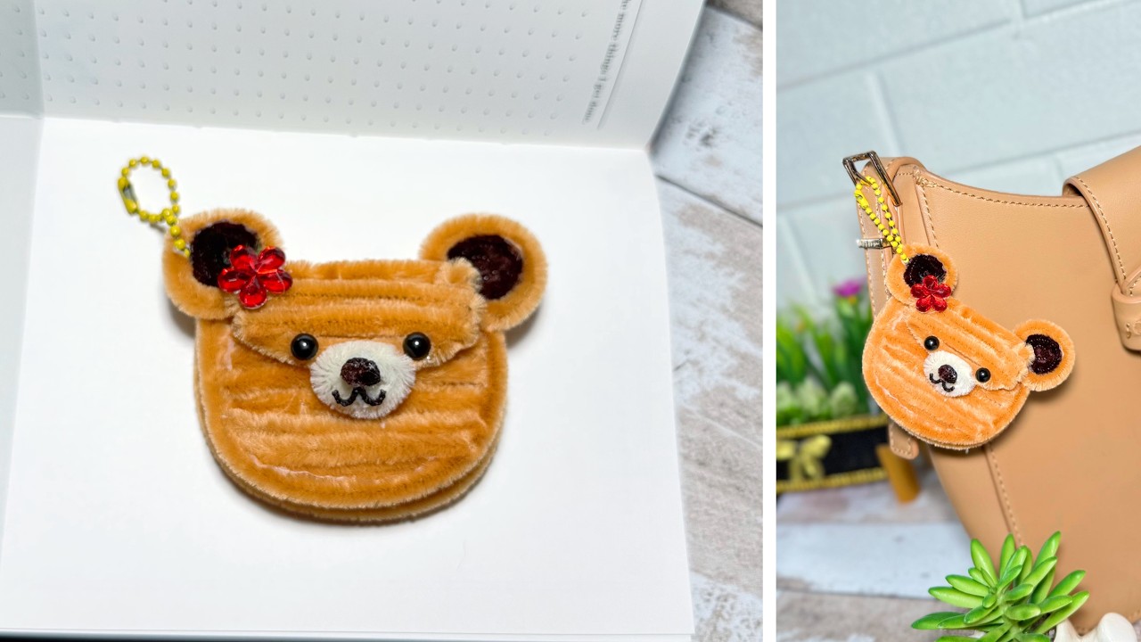 Брелок в виде медвежонка из пушистой проволоки 🐻