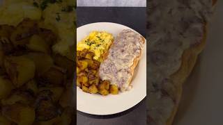 ?Creamed Chipped Beef-SOS Over Toasted White Bread With Fried Potatoes & scrambled Eggs? shorts