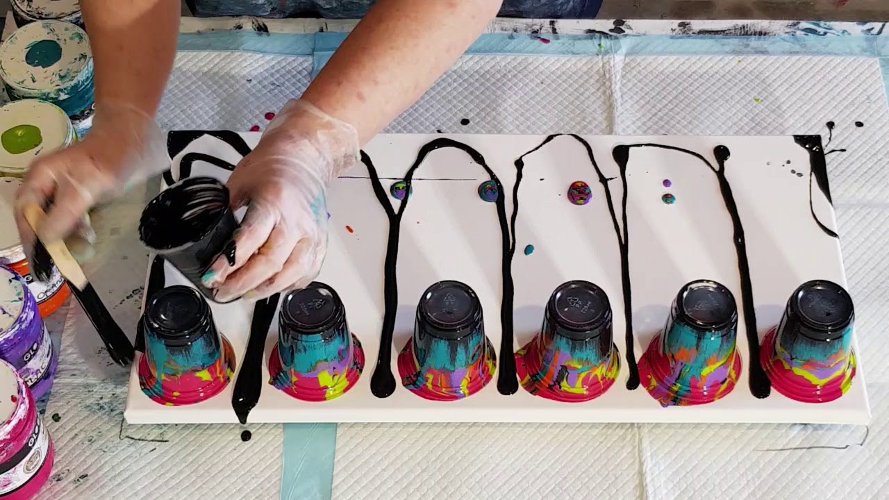 #400 Acrylic Six Flip Cup Pour In Black And Bright Colours - YouTube