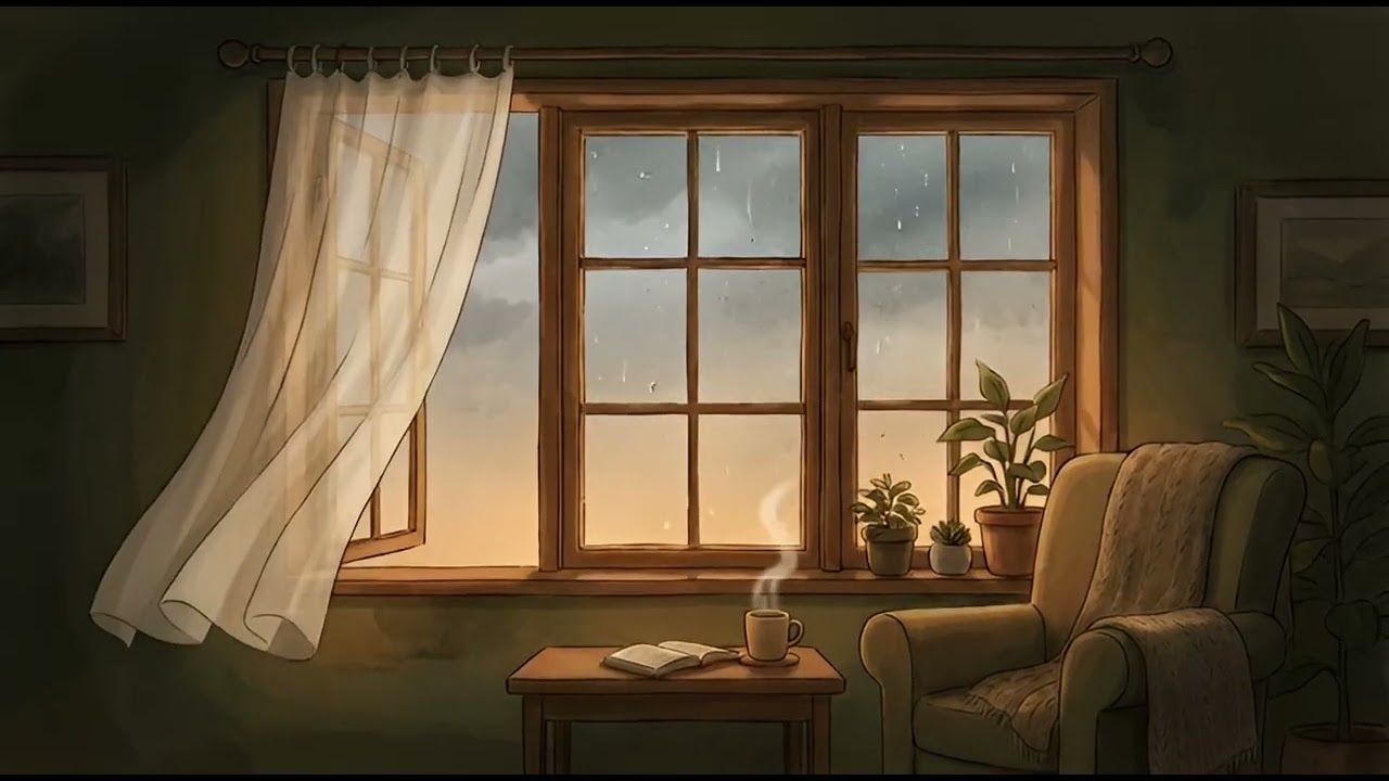Relaxing Rainy Window Ambience | Ghibli studio style | Calm Moving Scene for TV & Relaxation