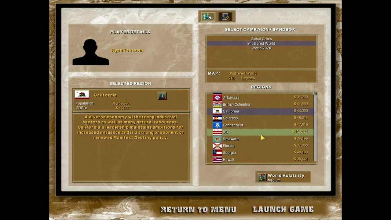 Let's Play: Supreme Ruler 2020 - California - Part 1