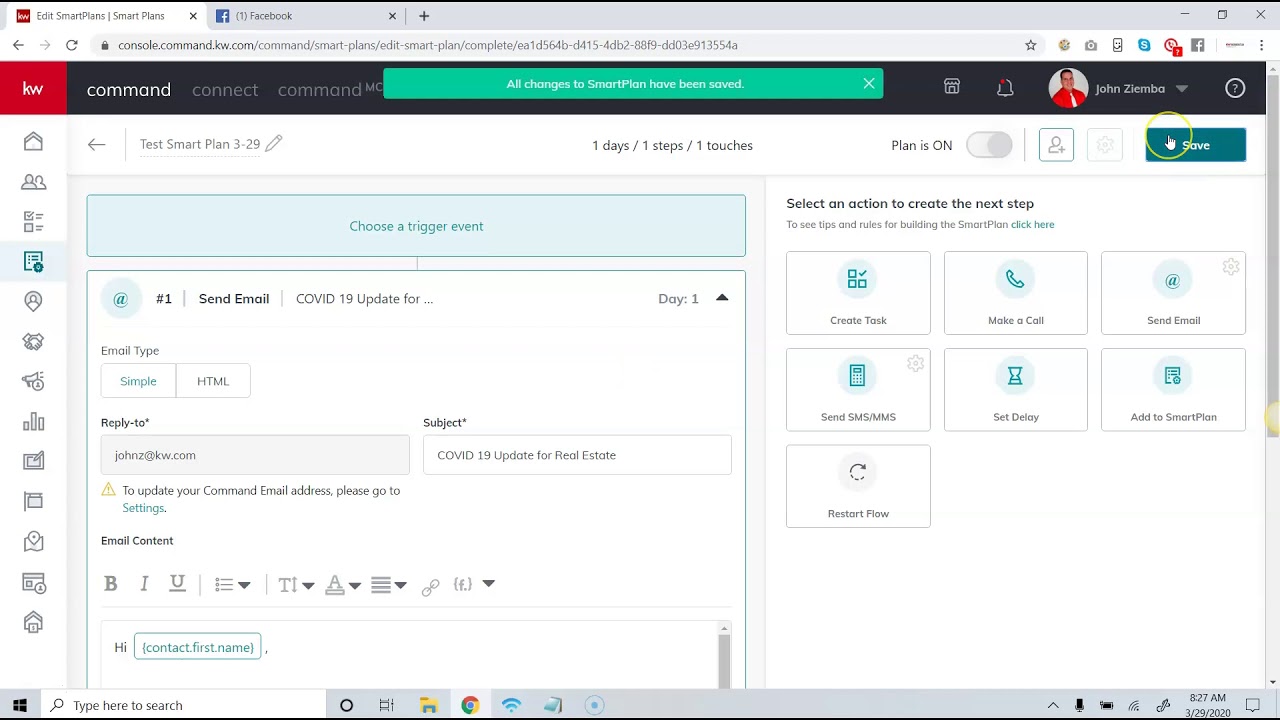 Simple Email Smart Plans with KW Command