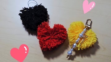  Make a Cute PomPom Heart Keychain from Yarn.🎀♥️