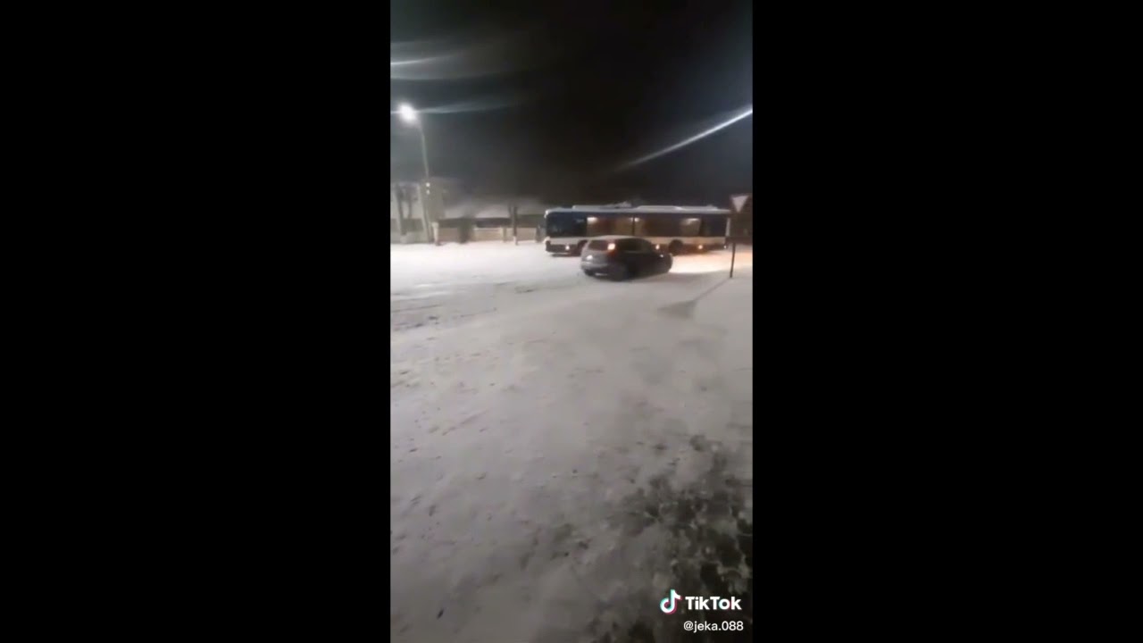Drifting trolleybus on snow