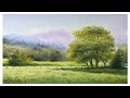 Nature landscape painting with watercolor