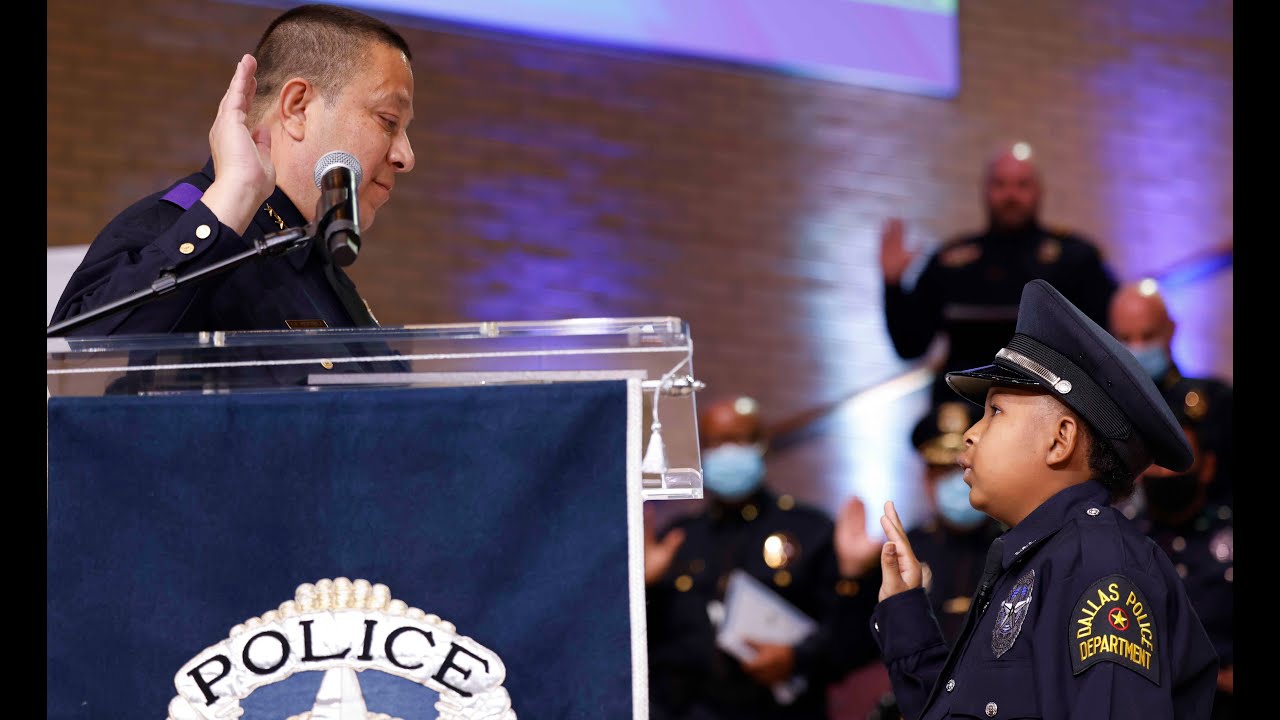 The Dallas Police Department holds a mass swearing-in ceremony for 10-year-old Devarjaye Daniel