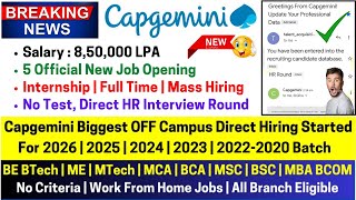 Capgemini Biggest New Phase Hiring Started for 2026-2020 Batch | Direct HR Round Mail Salary 8.5 LPA