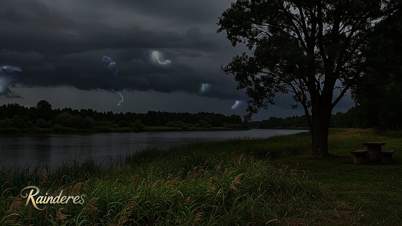 Relaxing Night Ambience with Distant Thunder – Peaceful Lightning Over Quiet River