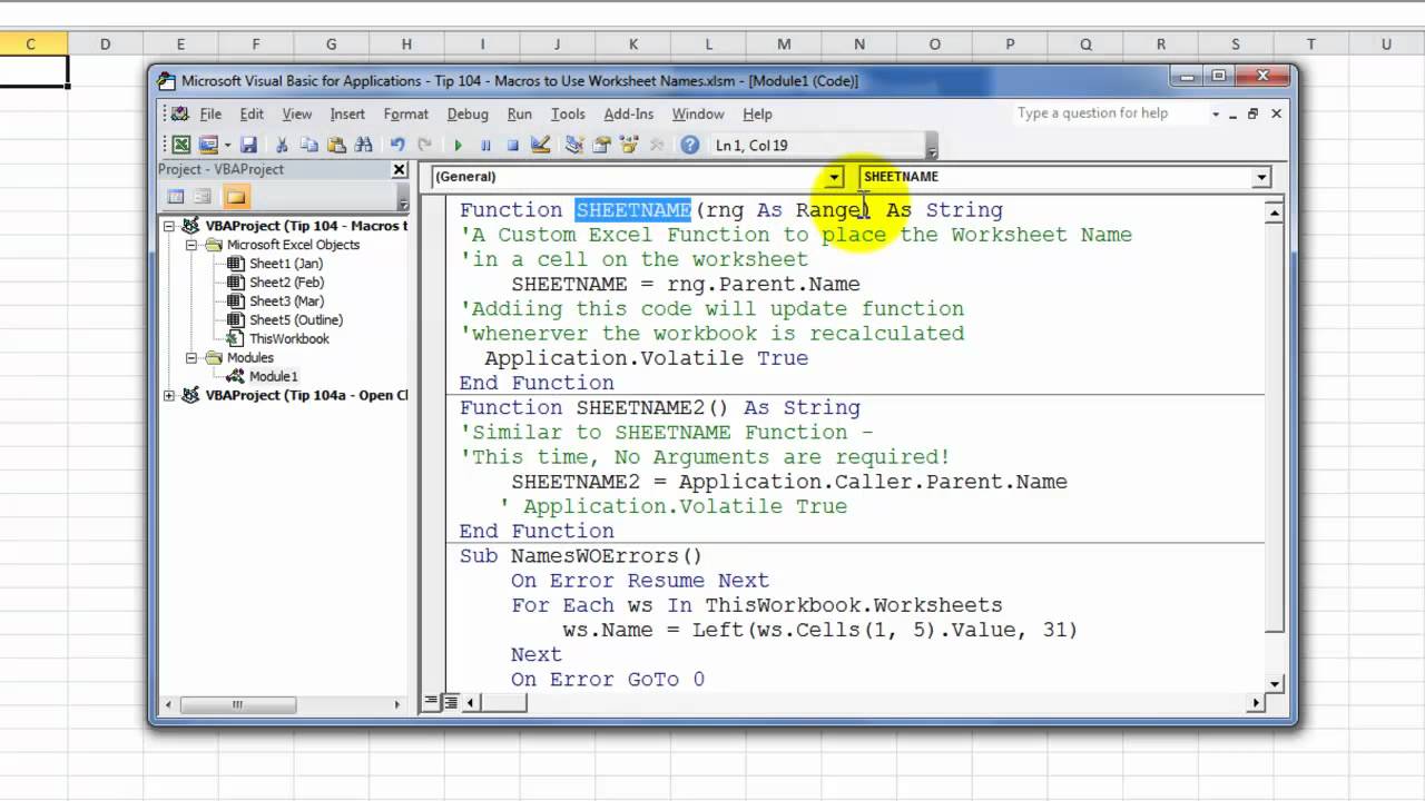 Write a Custom Function to Link a Cell to the Worksheet ...