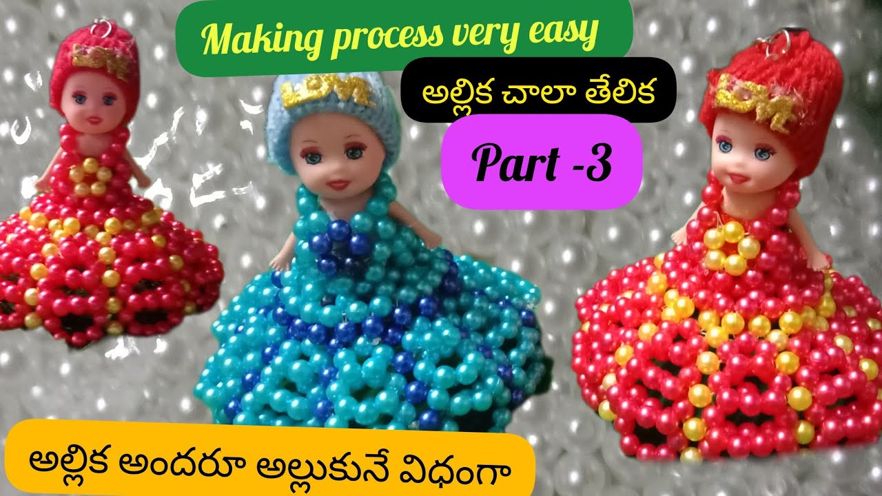 How to make a beaded doll dress. part- 3 పూసలతో బొమ్మకి గౌను అల్లే విధానం తెలుగులో 🙏👍🍡👗