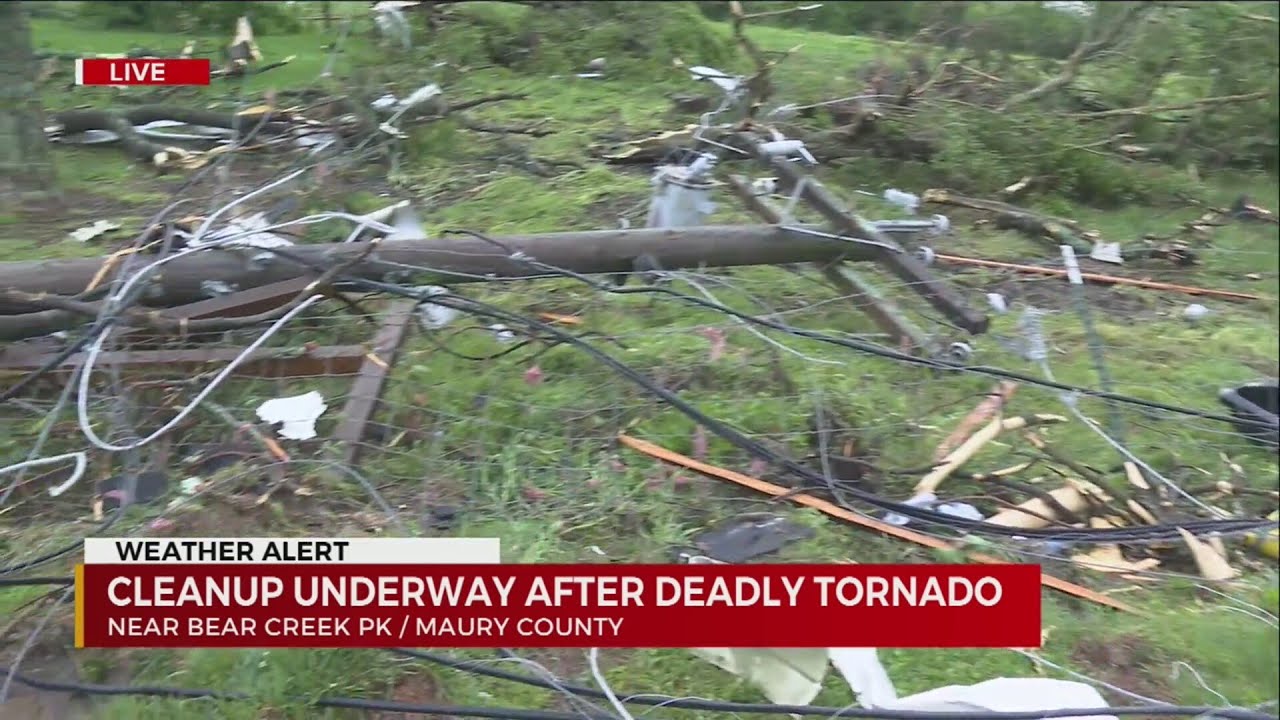 Storm damage clean up underway in Maury County - YouTube