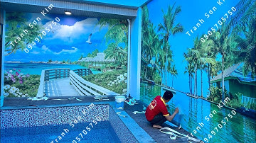 Tranh 3D Dán Tường Ngoài Trời Cảnh Biển Trang Trí Khu Vực Hồ Bơi