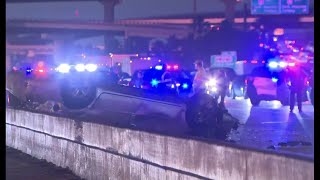 Multiple lanes blocked on Gulf Freeway following single-vehicle crash, police say