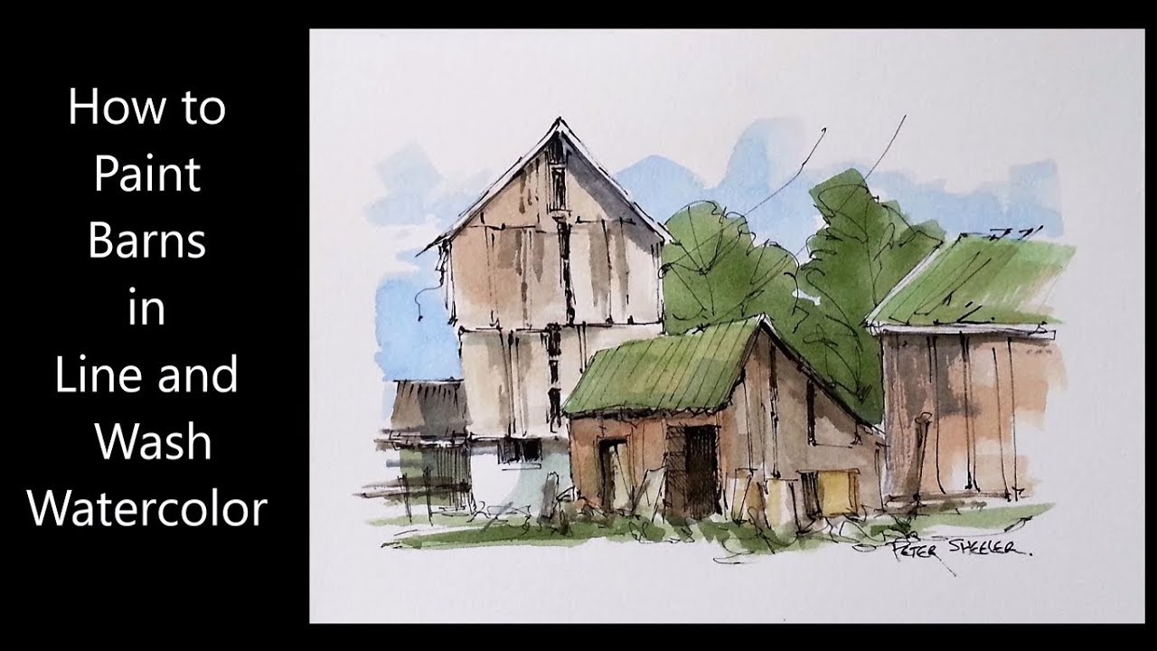 Draw And Paint Barns In Line And Wash Watercolor Easy Lesson