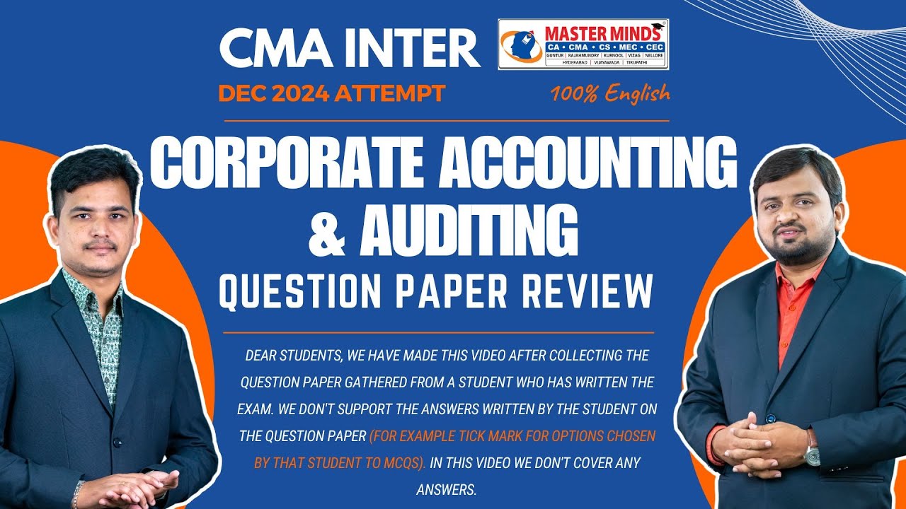 CMA Inter | Corporate Accounting & Auditing | Dec 24 | Question Paper ...