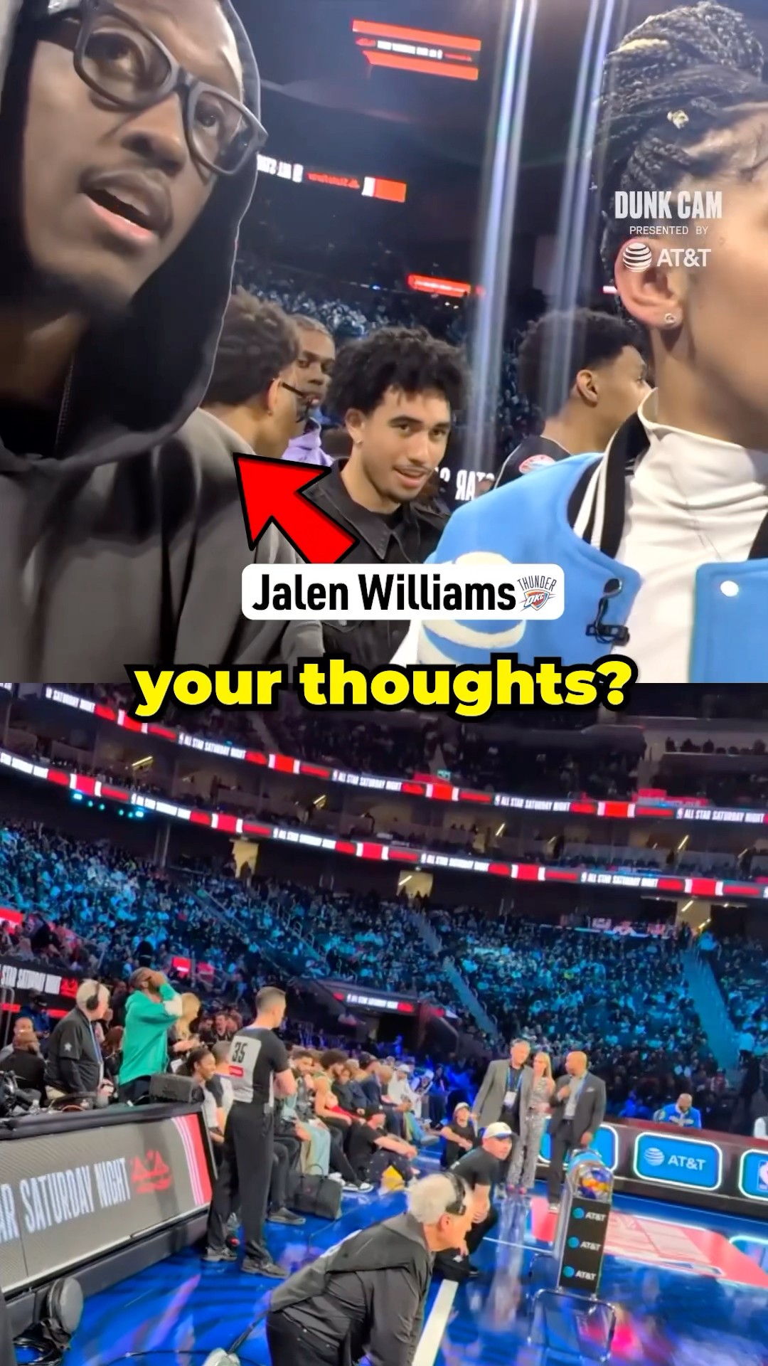 “HE’S GONNA HAVE A GOOD DUNK.” Jalen Williams called Castle’s elite dunk. ?? @ATT