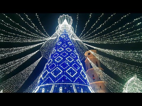Одна из самых красивых Новогодних ёлок Европы. Вильнюс. Феерверк.