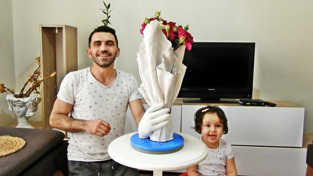 DIY Vase and Flower pot with Glove - Çimento ve Eldiven ile İlginç Vazo Saksı yapımı