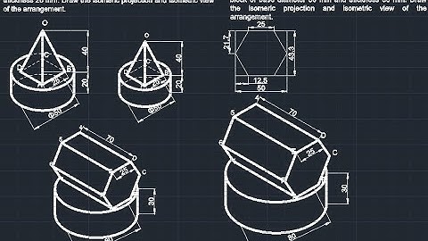 Isometric view of compound solids - Square pyramid on cylinder and Hexagonal prism face on cylinder.