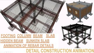 Complete Construction Animation | Footing | Column | Beam | Hidden Beam | Sunken Slab