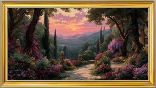 Enchanted Garden Sunset Painting | Gold Frame TV Art | Art Screensaver for TV | 8 Hours