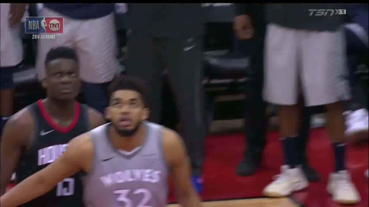 NBA, playoff 2018, Rockets vs. Timberwolves, Round 1, Game 1, Move 52, Karl-Anthony Towns, weird