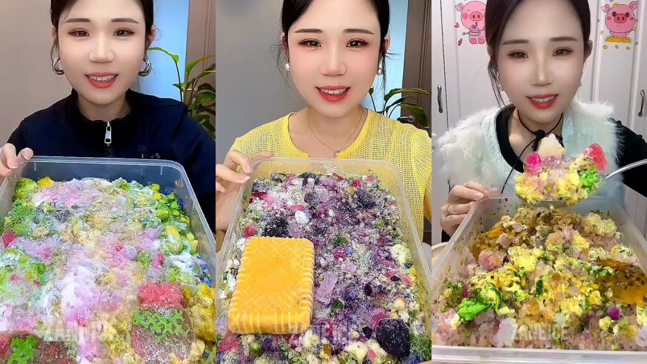 YY ODDLY SATISFYING CHEWY LEFTOVER ICE EATING WITH MATCHA AND MILK POWDER