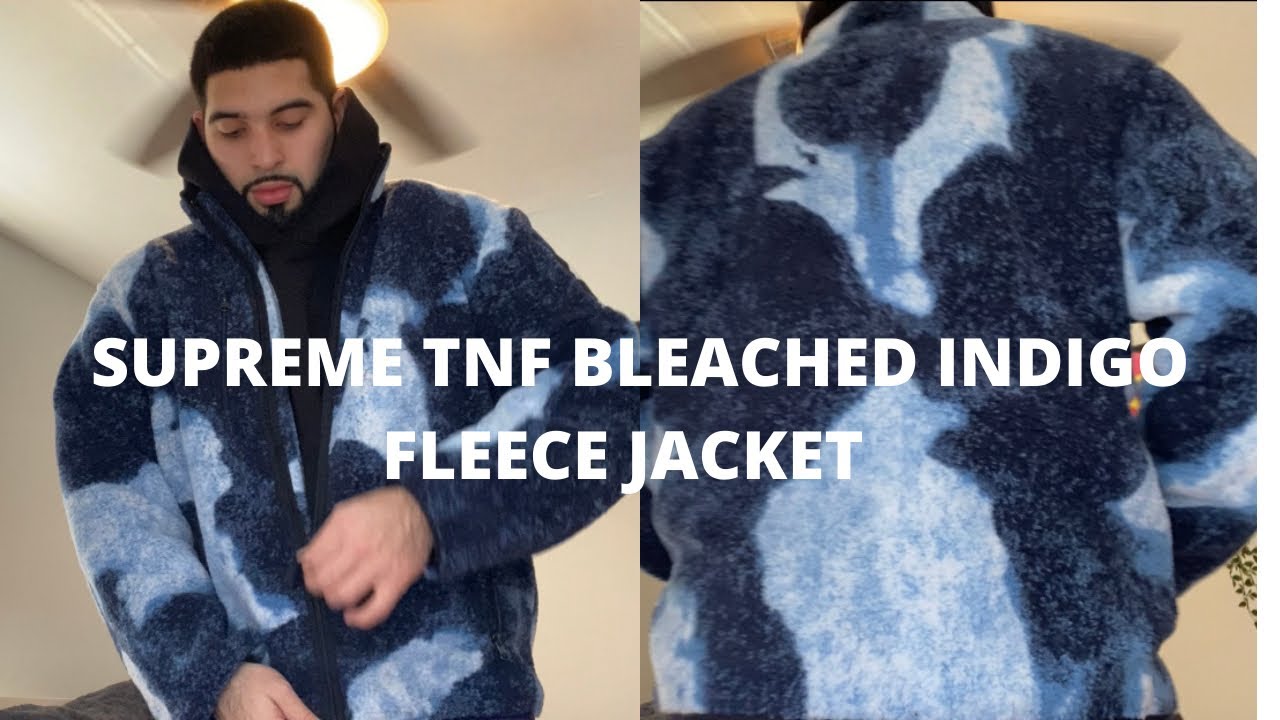 Supreme The North Face Bleached Denim Print Fleece Jacket 21fw