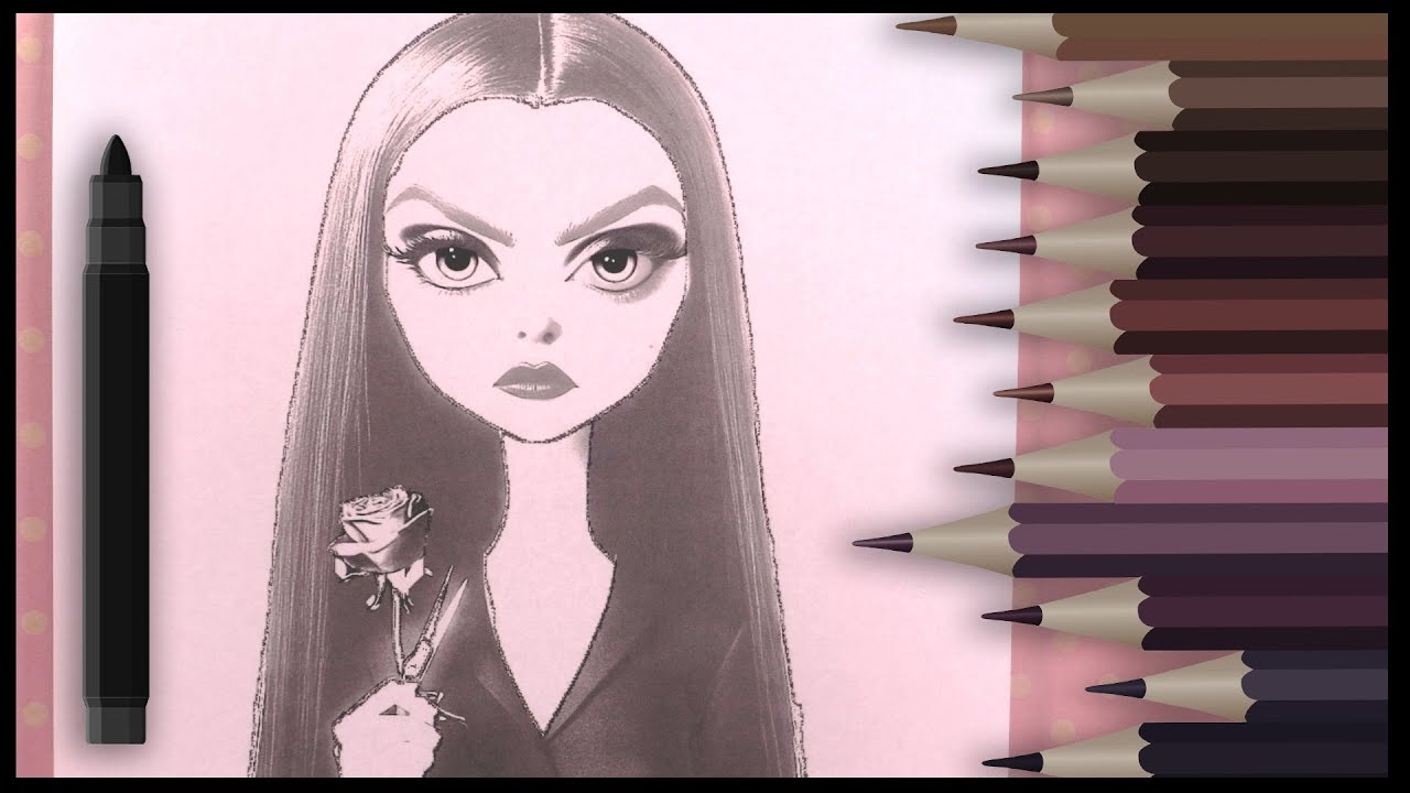 Coloriage aux couleurs de Morticia Addams