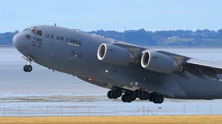 [4K] POWERFUL USAF C-17 Globemaster III Takeoff | Auckland Airport Plane Spotting