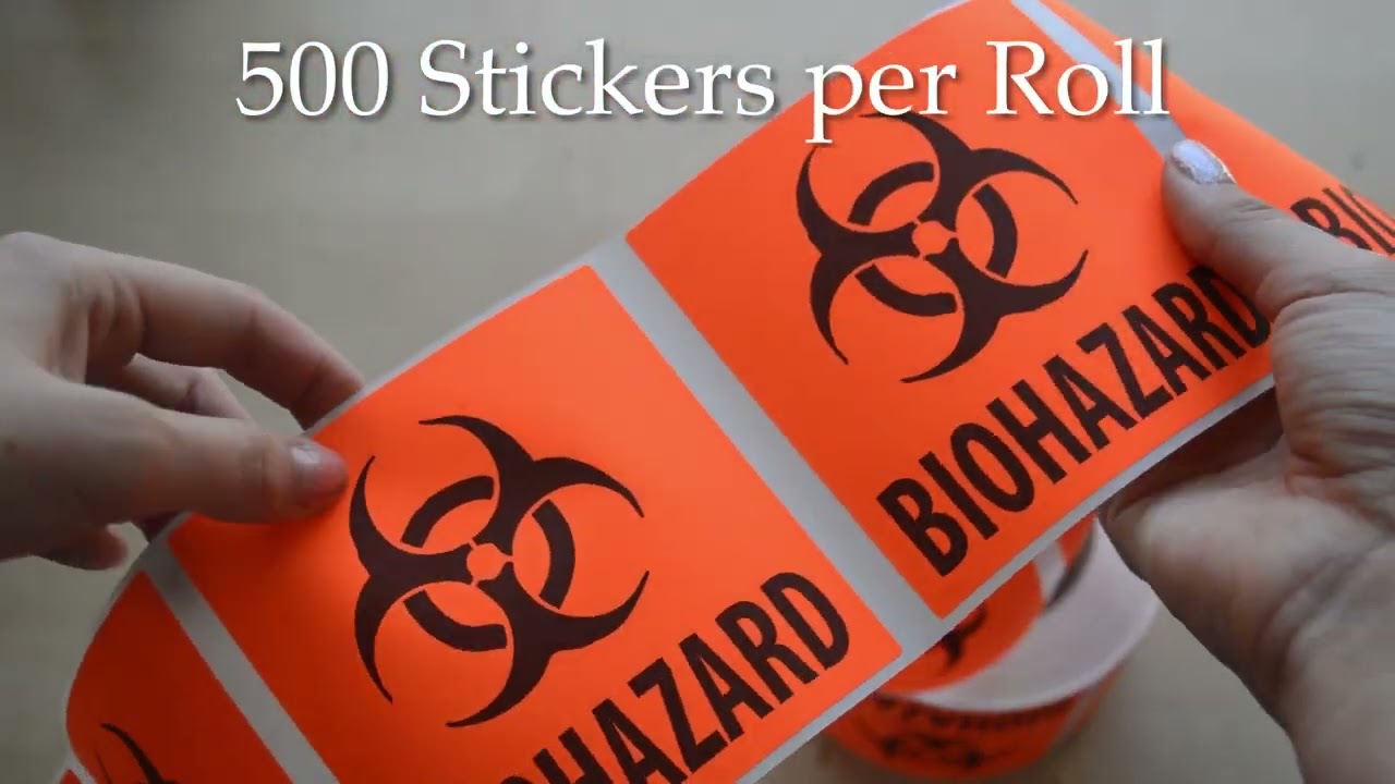 Square Fluorescent Red Biohazard Labels