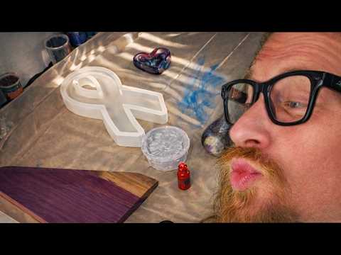 Pouring Epoxy Art | Skull Ashtray, Cancer Ribbon & Purple Heart Wood Live-Stream thumbnail
